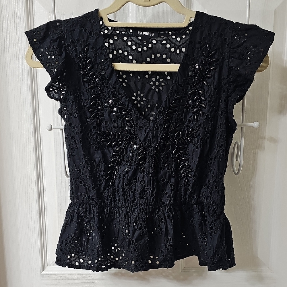 Express Black Eyelet Lace Blouse